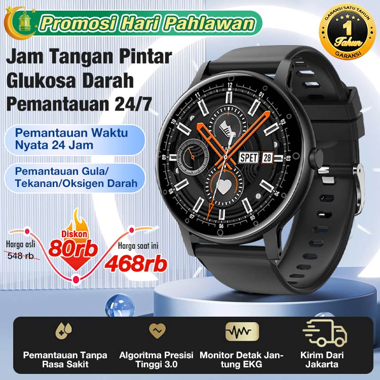 Promosi Hari Pahlawan Hemat 10rb dan Hadiah Gratis Gelang Kepang Obsidian-Memantau detak jantung/glukosa darah Jam tangan Bluetooth-Sertifikasi BPOM-mengukur kadar gula darah, detak jantung, kualitas tidur, dan kesehatan umum lainnya